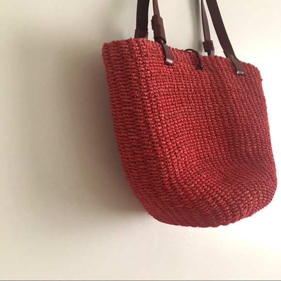 Vintage Red Natural Straw Tote Bag - Picture 5 of 12